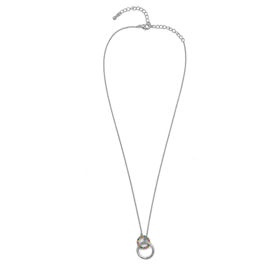Gold Double circle crystal link necklace #HNN90861R(MB4/MF10)