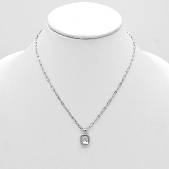 Rhodium clear crystal square pendant link chain necklace#HNN90864R(SG13)