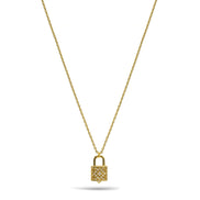 Gold Lock Crystal Charm Pendant Necklace #HNN90867G(NB13)