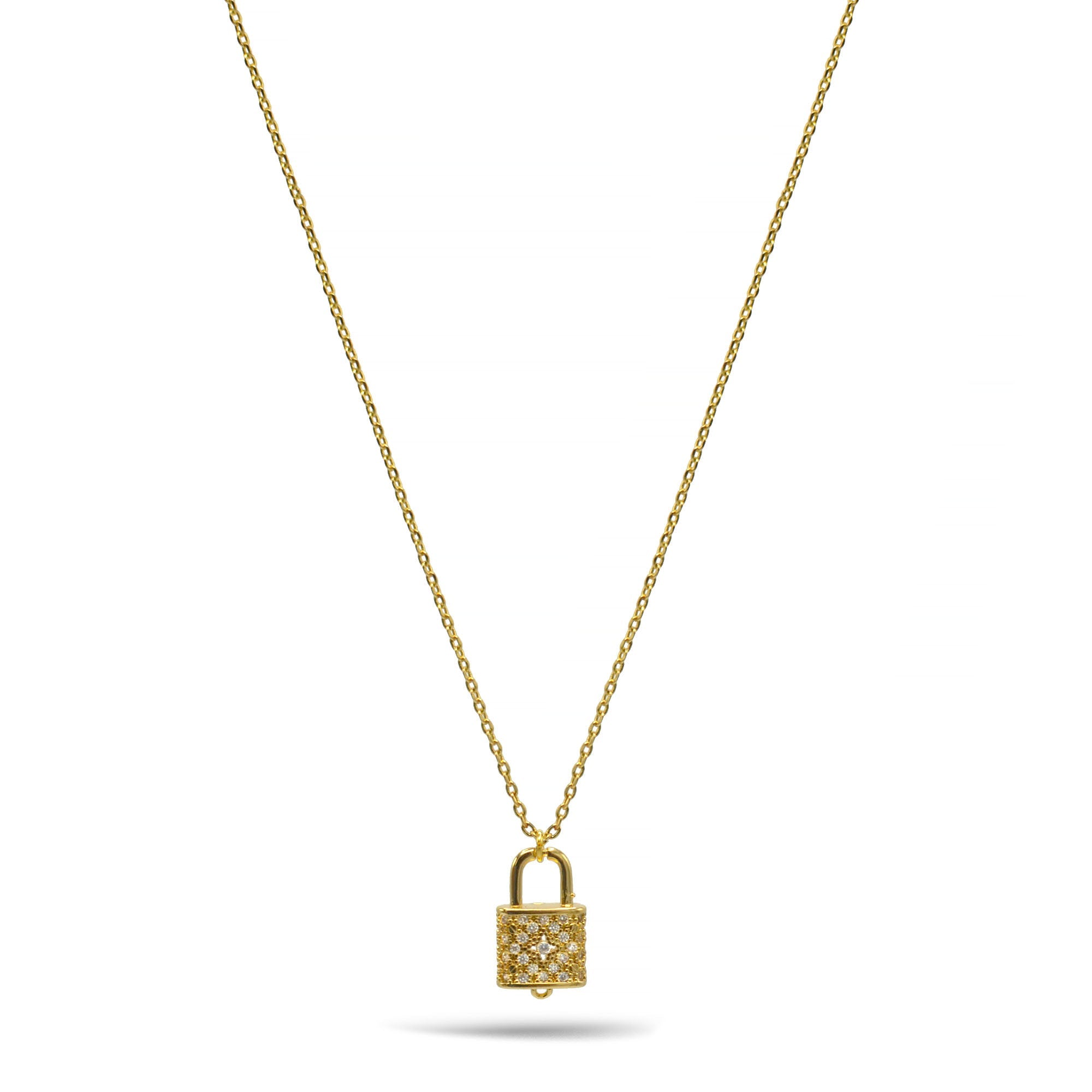Gold Lock Crystal Charm Pendant Necklace #HNN90867G(NB13)