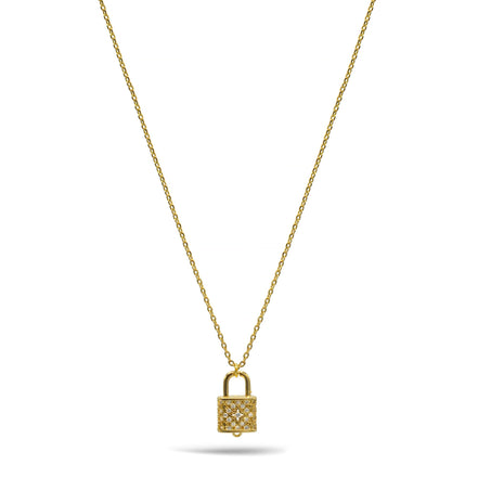 Gold Lock Crystal Charm Pendant Necklace #HNN90867G(NB13)