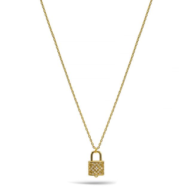 Gold Lock Crystal Charm Pendant Necklace #HNN90867G(NB13)