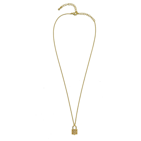 Gold Lock Crystal Charm Pendant Necklace #HNN90867G(NB13)