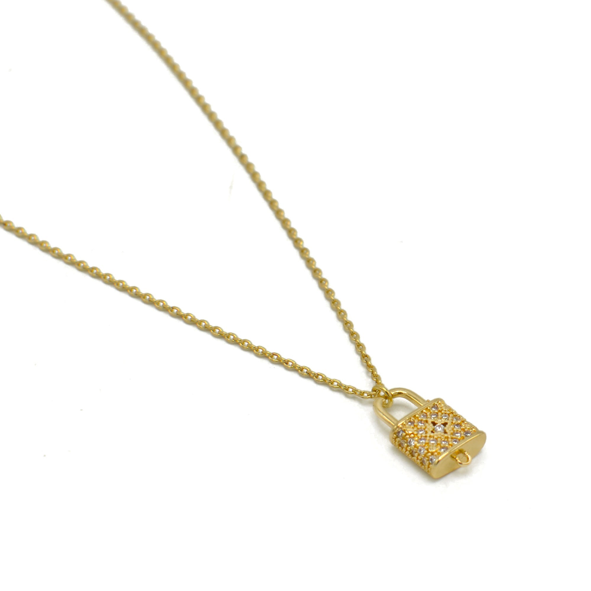 Gold Lock Crystal Charm Pendant Necklace #HNN90867G(NB13)