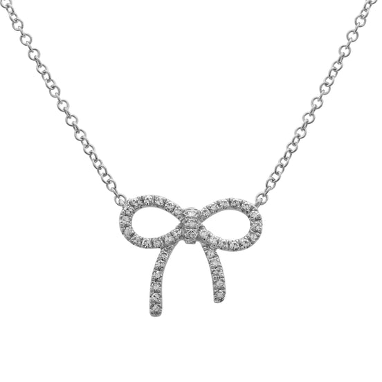 Rhodium Crystal Bow Pendant Necklace #HNN90868R(SA10)