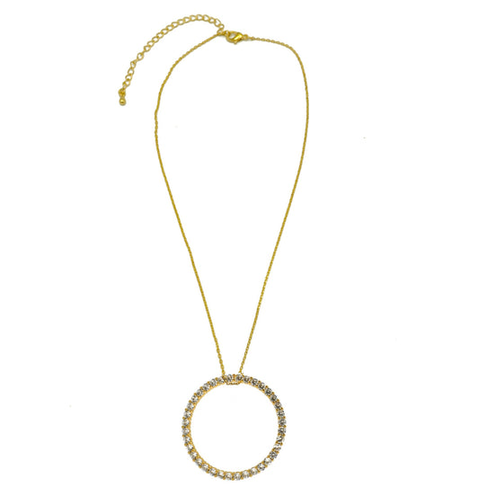 Gold round charm crystal pendant necklace#HNN90870G(HD11)