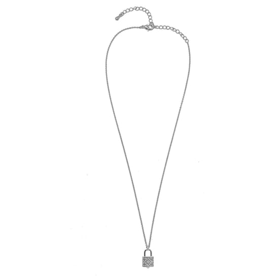 Rhodium Lock Crystal Charm Pendant Necklace #HNN90867R(NB13)