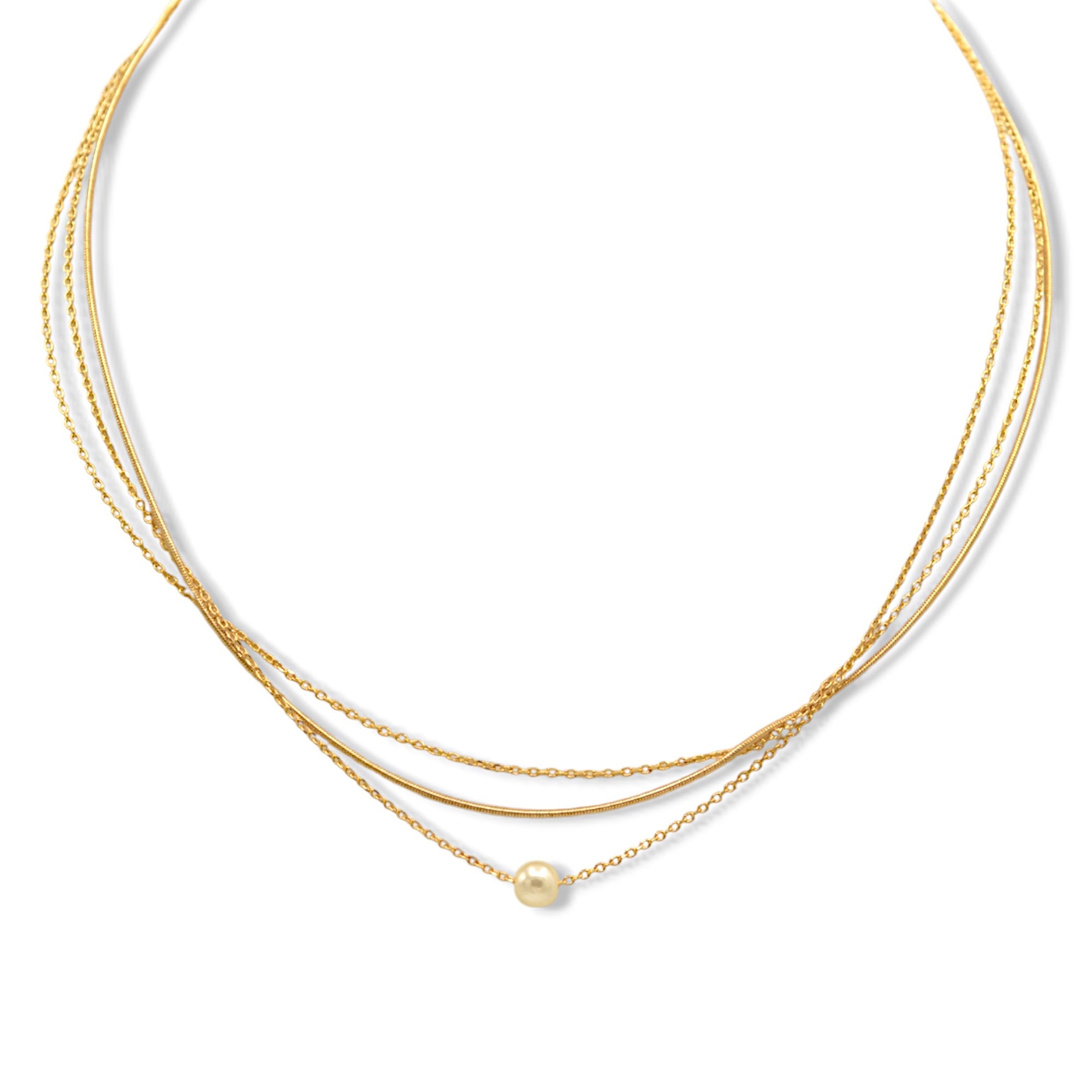 Gold Three-Row Thin Chain Short Necklace –15