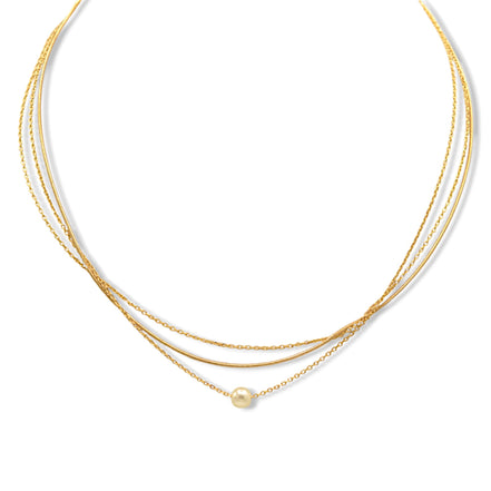 Gold Three-Row Thin Chain Short Necklace –15" Layered Dainty Silver-Tone Jewelry #HNN90877G(NF12)
