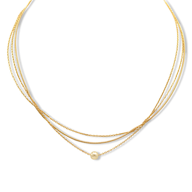 Gold Three-Row Thin Chain Short Necklace –15" Layered Dainty Silver-Tone Jewelry #HNN90877G(NF12)