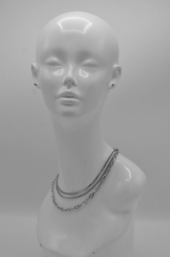 Silver Plated Triple Layer Necklace and Earrings set #HNN+E90878S(JD4)