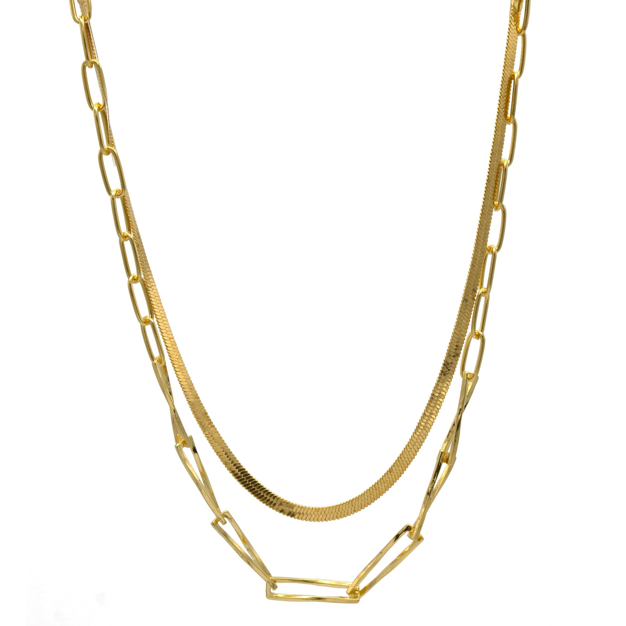Gold Snake Chain and Curb Chain Necklace set #HNN+E90879G(RE16)