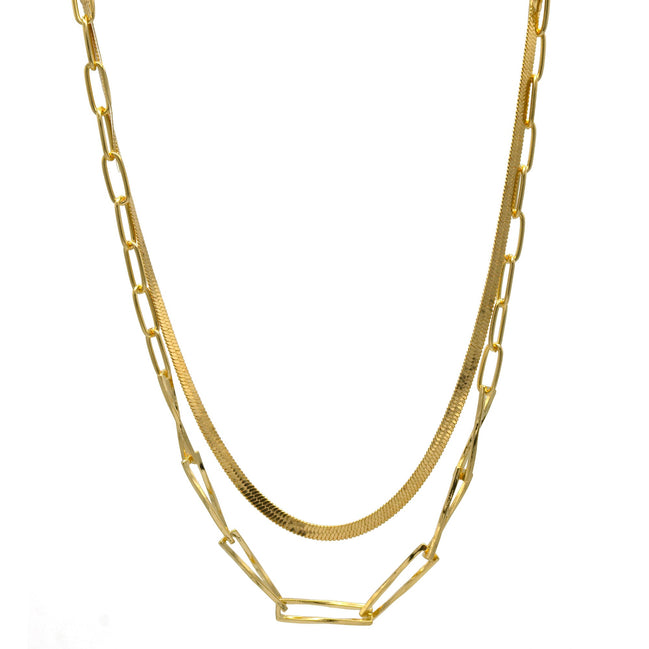 Gold Snake Chain and Curb Chain Necklace set #HNN+E90879G(RE16)