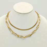 Gold Snake Chain and Curb Chain Necklace set #HNN+E90879G(RE16)