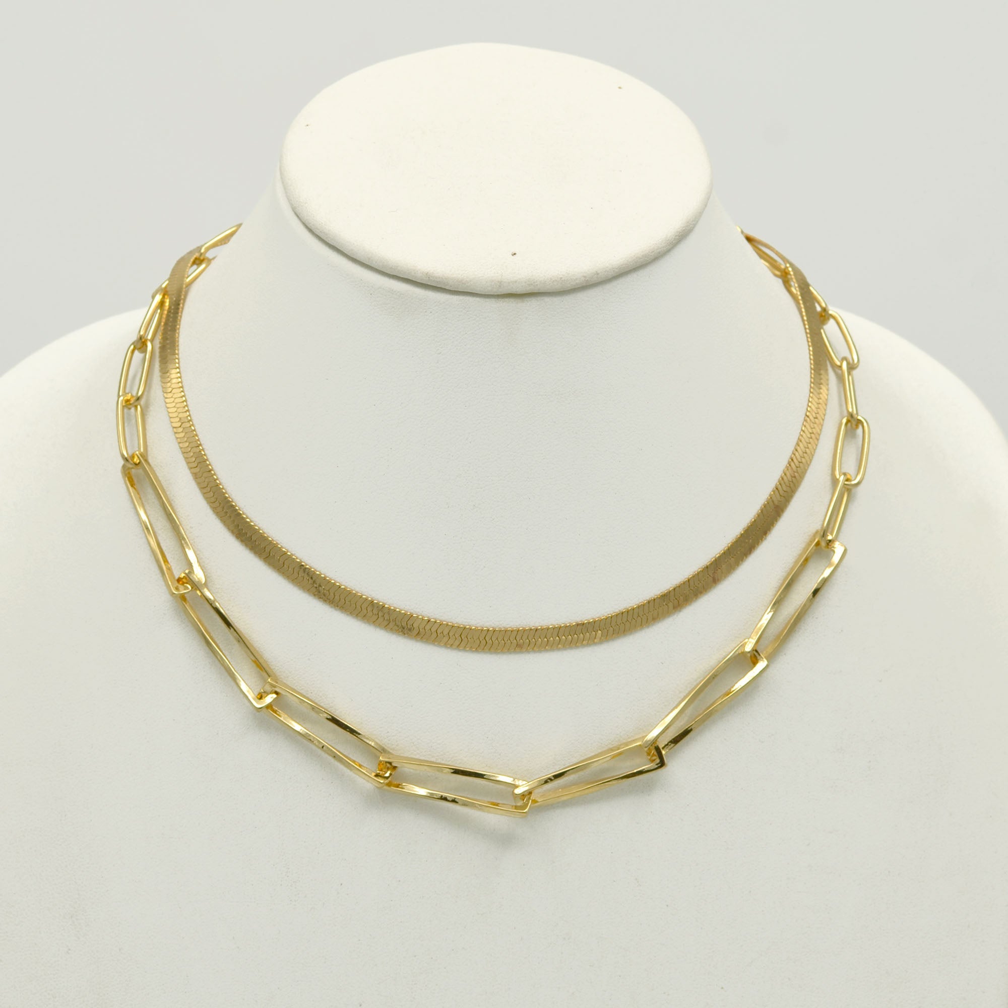 Gold Snake Chain and Curb Chain Necklace set #HNN+E90879G(RE16)