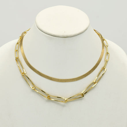 Gold Snake Chain and Curb Chain Necklace set #HNN+E90879G(RE16)