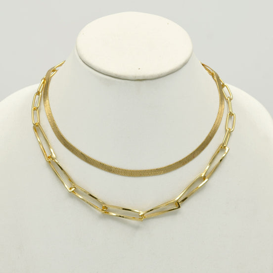 Gold Snake Chain and Curb Chain Necklace set #HNN+E90879G(RE16)