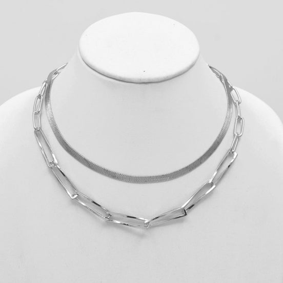Rhodium Snake Chain and Curb Chain Necklace set #HNN+E90879S(RD16)