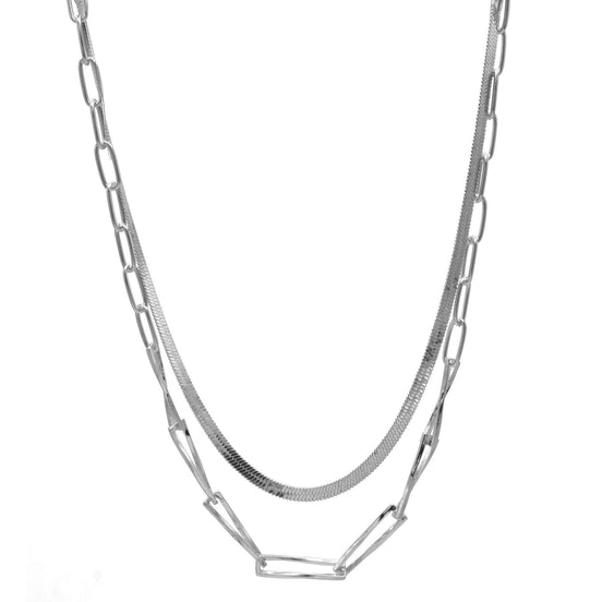 Rhodium Snake Chain and Curb Chain Necklace set #HNN+E90879S(RD16)