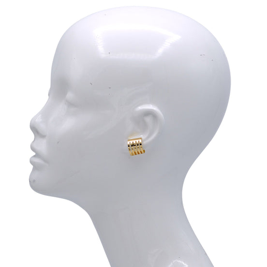 Modern Gold-Tone Barred Clip-On Earrings (0.6" Size)#HNE90915GD