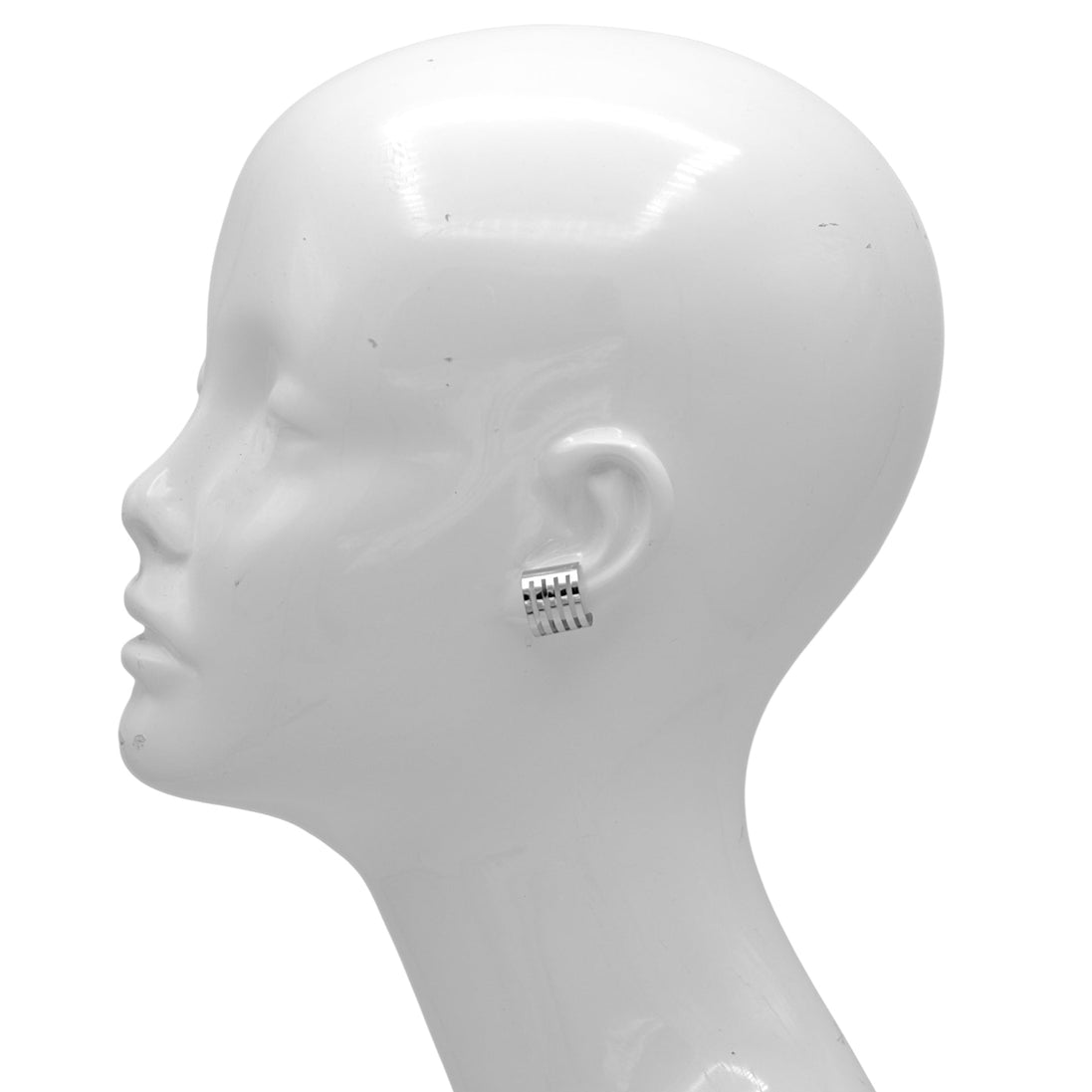 Modern Rhodium-Tone Barred Clip-On Earrings (0.6" Size)#HNE90915RD