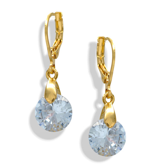 Gold Leverback Drop Earrings with Round Clear Crystal – 1.25"Elegant Sparkling Dangle Jewelry#HNE90908GD(GG12)