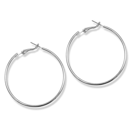 Rhodium Hoop Earrings – Classic Polished Round Hoops, 2" Lightweight Everyday Jewelry#HNE90910RD(GD17/GD18/HH4,5)