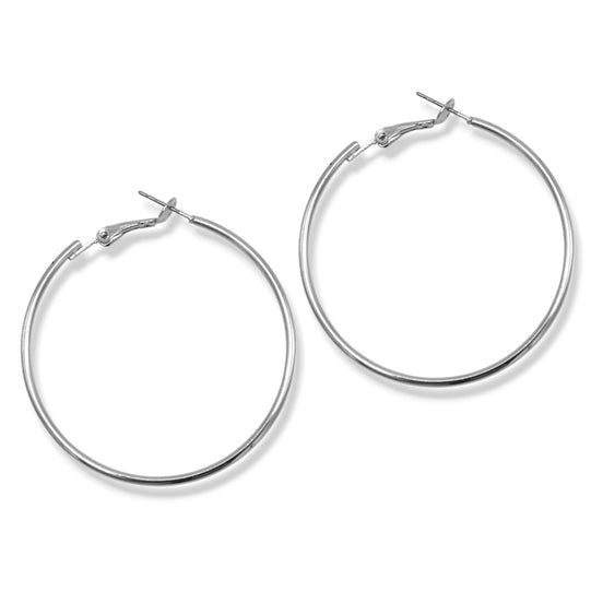 Rhodium Hoop Earrings – Classic Polished Round Hoops, 2" Lightweight Everyday Jewelry#HNE90910RD(HH4,5)