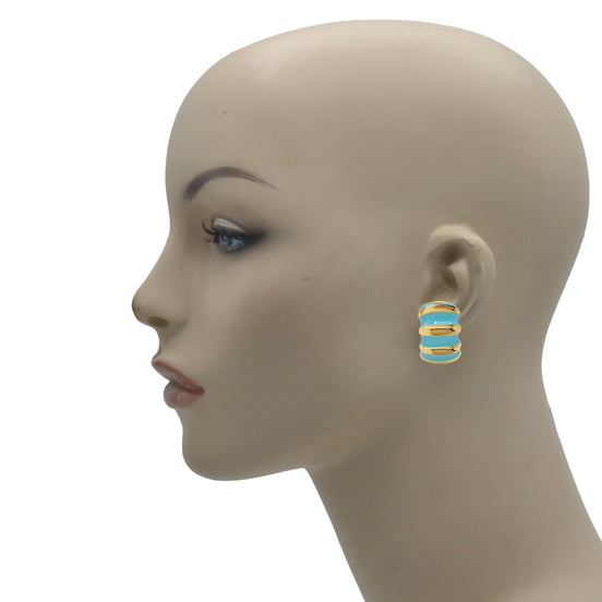Gold and Turquoise epoxy Shrimp clip-on earrings #HNE90923GTQ(GH4)