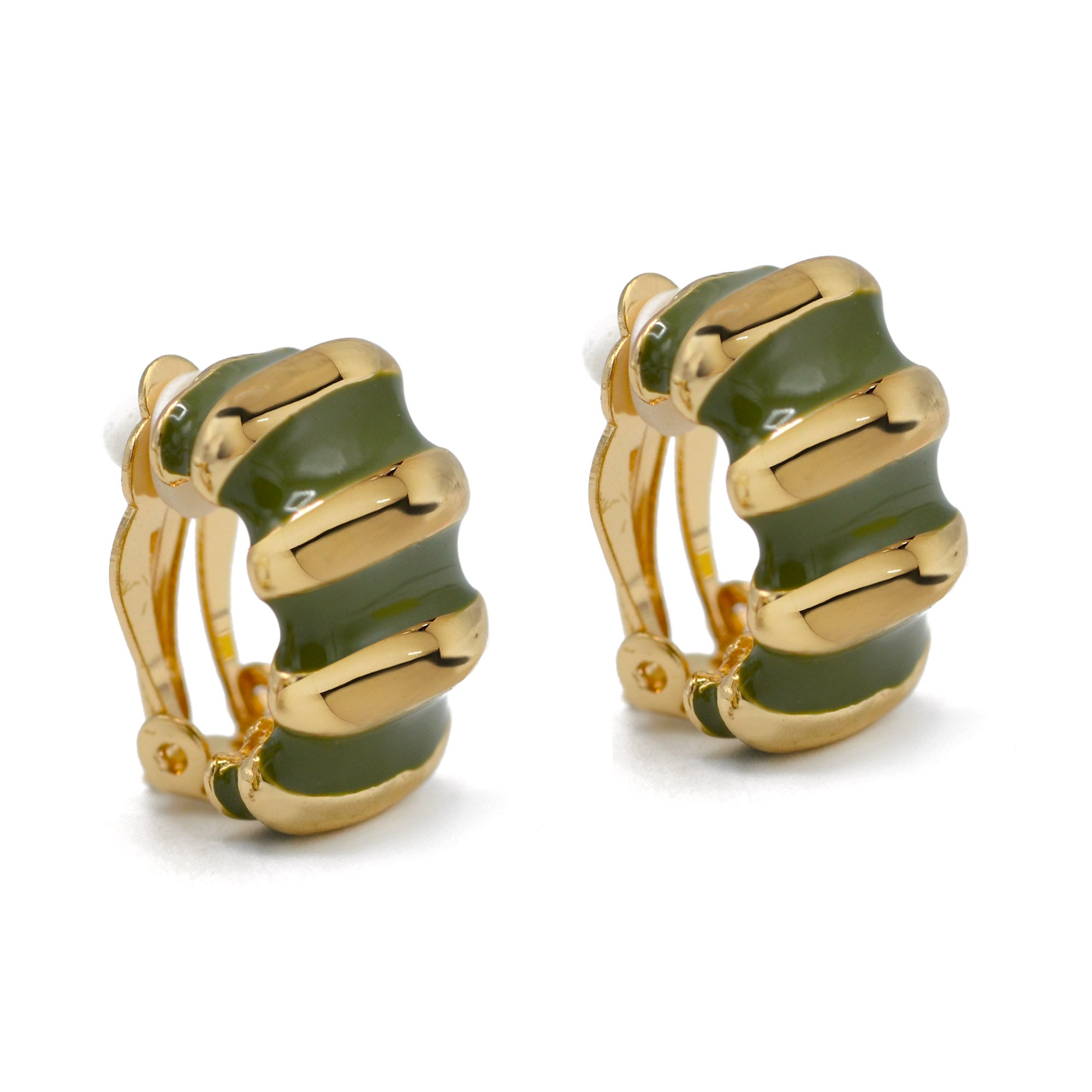 Gold and Olive epoxy clip-on earrings #HNE90923GOL(GG7)