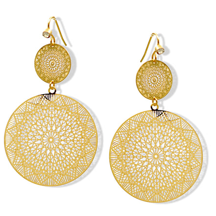 Elegant Gold Filigree Disc Chandelier Earrings #HNE90912GD(SF2)