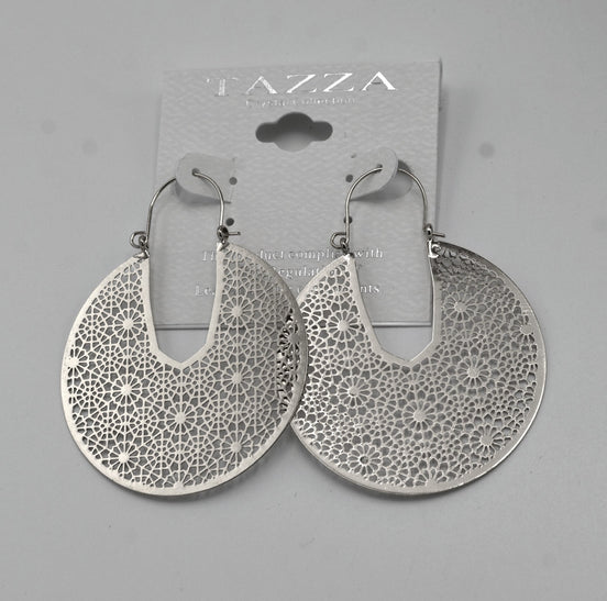 Rhodium Filigree Disc Earrings #HNE90914RD(GF11)