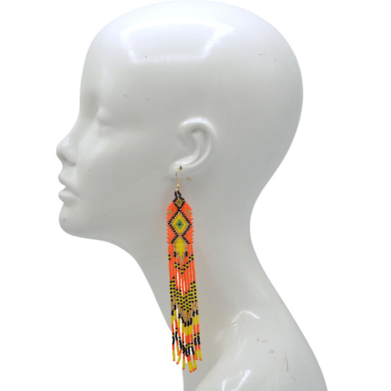 Multi-Color Bohemian Seed Bead Long Tassel Earrings – 6"#ER-11913(LC2)