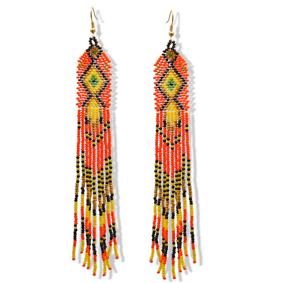 Multi-Color Bohemian Seed Bead Long Tassel Earrings – 6"#ER-11913(LC2)