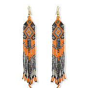 Orange,Black and Grey Bohemian Seed Bead Long Tassel Earrings #ER-11915(MD17)