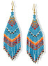 Bohemian Seed Bead Tassel Earring – Blue with Red, Yellow, White & Black Accents 4" long #ER-11921(MB16)