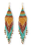 Turquoise, Gold, and Brown Seed Bead Long Tassel Earrings#ER-11922(MB16)