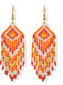 Bohemian Seed Bead Tassel Earring – 4"Orange with Red, Yellow & White Accents #ER-11923(MB16)