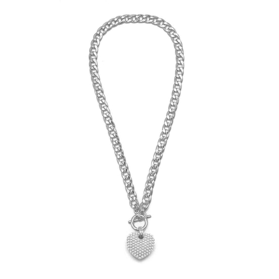 Cream Pearl Rhodium Heart Charm Pendant With cuban link Chain Necklace #HNN90958RDCM(LG11)