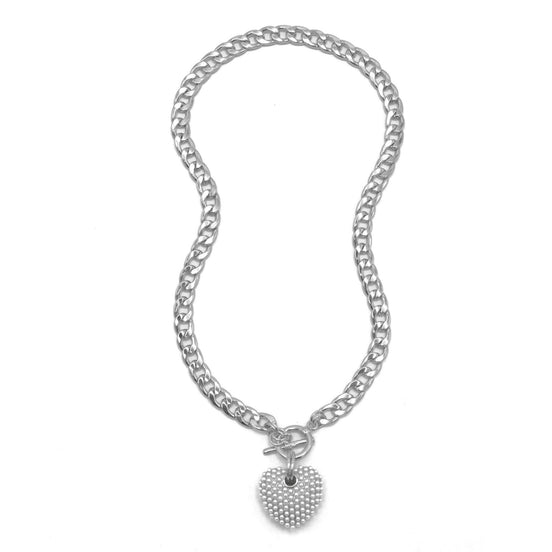 Cream Pearl Rhodium Heart Charm Pendant With cuban link Chain Necklace #HNN90958RDCM(LG11)