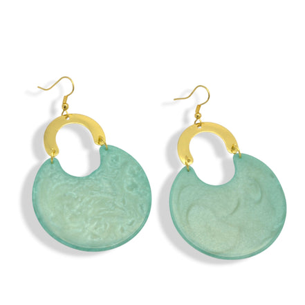 Gold Turquoise Marbled Resin Drop Earrings 3.2" #FWNK-2202-116D(OD21)