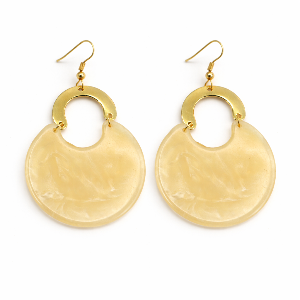 Gold Cream Marbled Resin Drop Earrings – 3.3