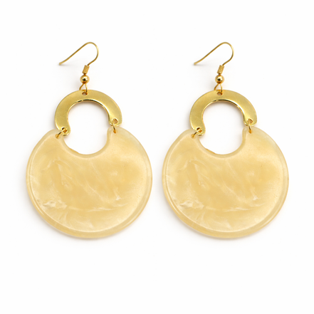 Gold Cream Marbled Resin Drop Earrings – 3.3" Statement Dangles #FWNK-2202-116E(RE14)