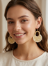 Gold Cream Marbled Resin Drop Earrings – 3.3" Statement Dangles #FWNK-2202-116E(RE14)