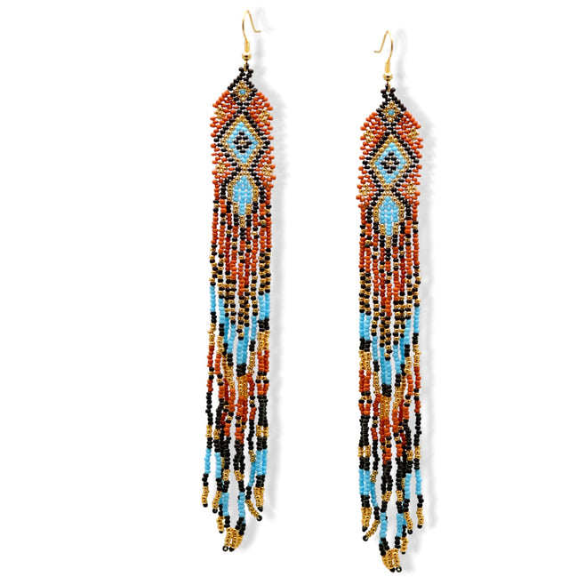 Multi-Color Bohemian Seed Bead Long Tassel Earrings – 7" #ER-11917(LC4)