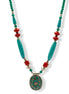 Turquoise Coral and Silver Beads with Turquoise Silver pendant Necklace #FWNK-2302-107