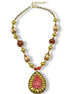 Brown Turquoise And Gold Beads Teardrop Coral And Gold Pendant Necklace#FWNK-2209-42