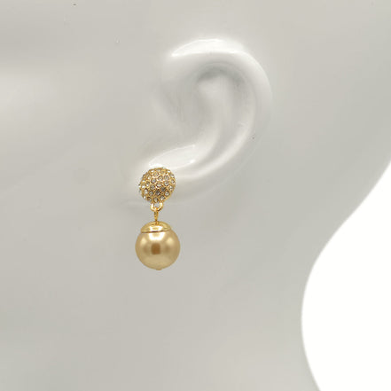 Silver Fire Ball Crystal And Champagine Pearl Drop Earrings # SQ321-10243565SCH(AB16/IC25)