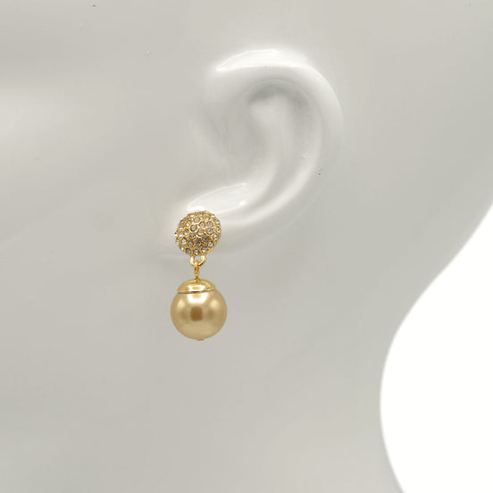 Silver Fire Ball Crystal And Champagine Pearl Drop Earrings # SQ321-10243565SCH(AB16/IC25)