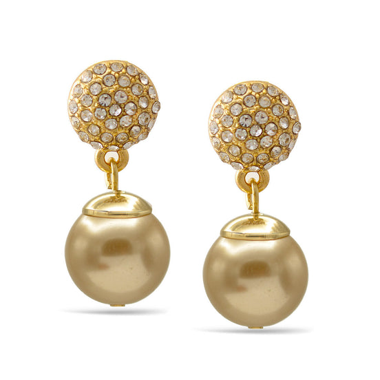 Gold Fire Ball Crystal And Champagine Pearl Drop Earrings #SQ321-10243565GCH(ID24)